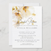 白エレガント黄金ゴールド花ブライダルシャワー 招待状 (正面)