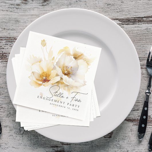 白エレガント黄金ゴールド花婚約 スタンダードカクテルナプキン