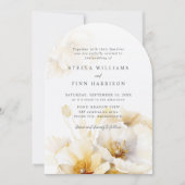 白エレガント黄金ゴールド花詳細結婚ズ 招待状 (正面)