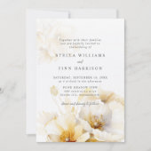 白エレガント黄金ゴールド花詳細結婚ズ 招待状 (正面)