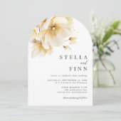 白エレガント黄金ゴールド花詳細結婚ズ 招待状 (スタンド正面)