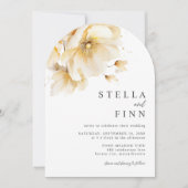 白エレガント黄金ゴールド花QRコード結婚s 招待状 (正面)