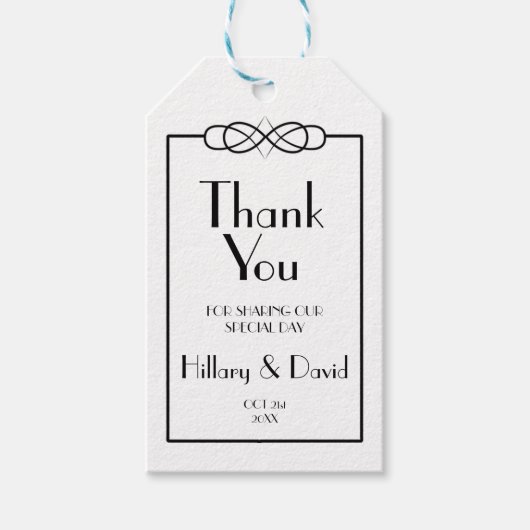 白エレガント黒お礼ラベル ギフトタグ (正面)