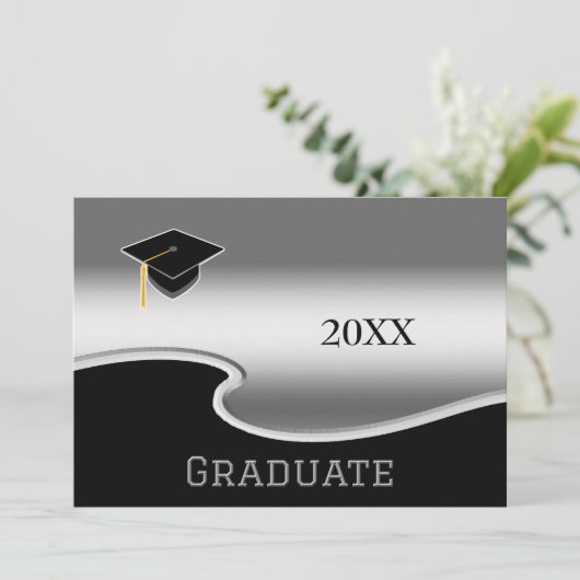 白エレガント黒と写真卒業 案内状 (スタンド正面)