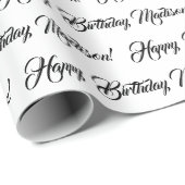 白エレガント黒のスカスタムクリプト名誕生日 ラッピングペーパー (ロールコーナー)