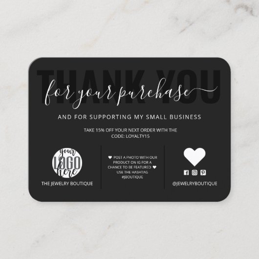 白エレガント黒のスクリプトロゴお客様ありがとうございます 名刺 (正面)