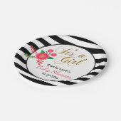 白エレガント黒のストライプフローラ ペーパープレート (アングル)