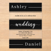 白エレガント黒のストライプモダン結婚の アクリル招待状 (正面)