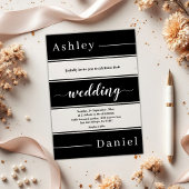 白エレガント黒のストライプモダン結婚の アクリル招待状