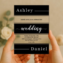 白エレガント黒のストライプモダン結婚の アクリル招待状