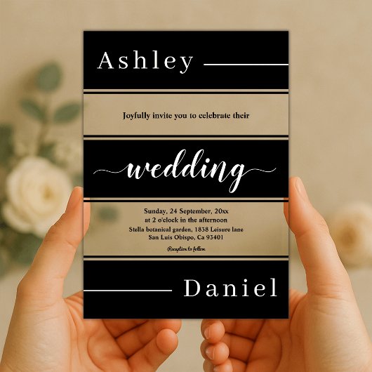 白エレガント黒のストライプモダン結婚の アクリル招待状
