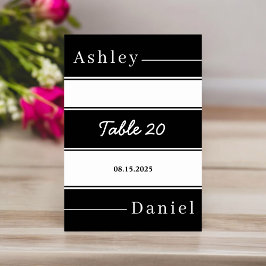 白エレガント黒のストライプモダン結婚の テーブルナンバー