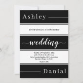 白エレガント黒のストライプモダン結婚の 招待状 (正面)