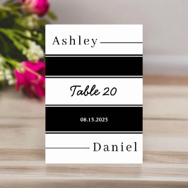 白エレガント黒のストライプ繊細結婚な テーブルナンバー