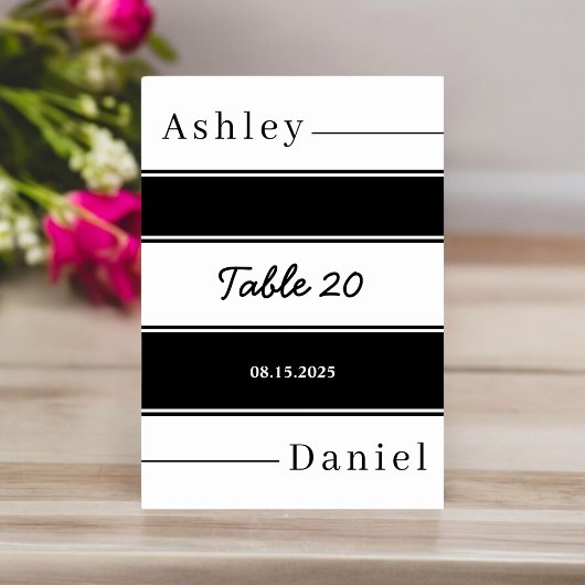 白エレガント黒のストライプ繊細結婚な テーブルナンバー