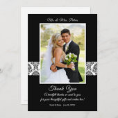 白エレガント黒のダマスク結婚式 サンキューカード (正面/裏面)