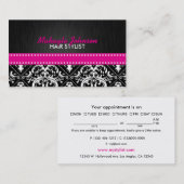 白エレガント黒のダマスク(ホットピンクリボン付き) 予約カード (正面/裏面)