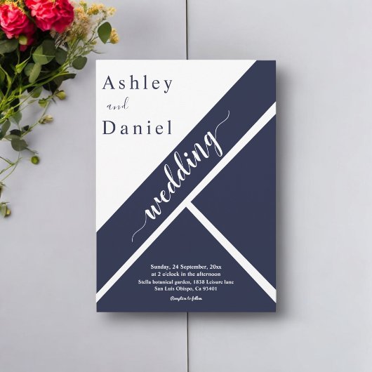 白エレガント黒のモダンデリケート結婚ズ 招待状