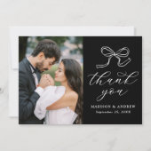 白エレガント黒の写真をボー結婚グ サンキューカード (正面)