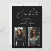 白エレガント黒の卒業モダン写真 案内状 (正面)