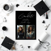 白エレガント黒の卒業モダン写真 案内状