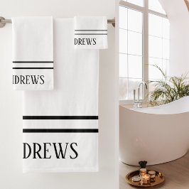 白エレガント黒の名モノグラムの前 バスタオルセット