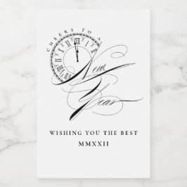 白エレガント黒の新年ミニワインラベル ワインラベル