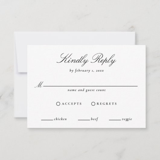 白エレガント黒の書結婚跡 出欠カード (正面)