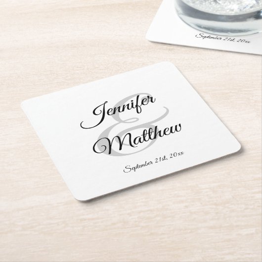 白エレガント黒の結婚贈り物 – モノグラム スクエアペーパーコースター (アングル)