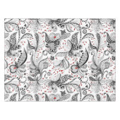 白エレガント黒の花とハート テーブルクロス (正面(横))