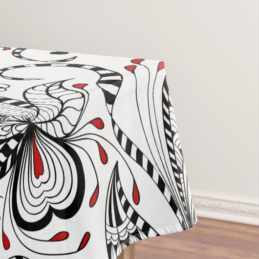 白エレガント黒の花とハート テーブルクロス (インサイチュ)