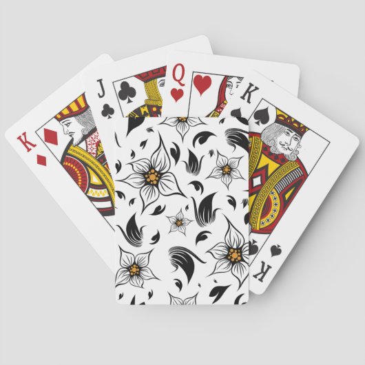 白エレガント黒の花の植物模様 トランプ (裏面)