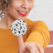 白エレガント黒の花の植物模様 ラウンドシール