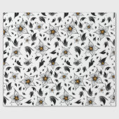 白エレガント黒の花の植物模様 ラッピングペーパー (フラット)