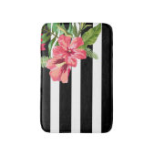 白エレガント黒の花ストライプ付き花 バスマット (正面縦)