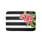 白エレガント黒の花ストライプ付き花 バスマット (正面)