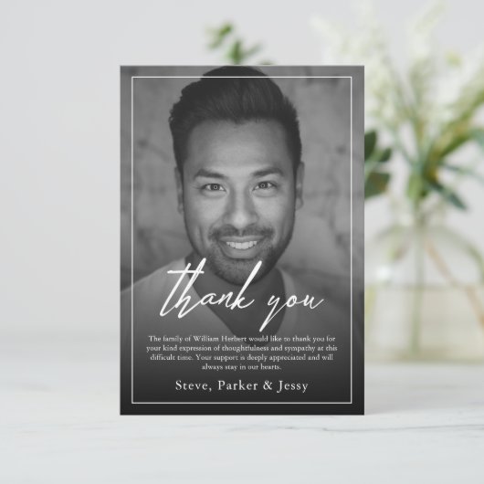 白エレガント黒の追悼写真 サンキューカード (スタンド正面)