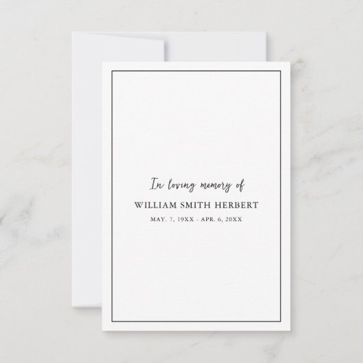 白エレガント黒の追悼写真 サンキューカード (裏面)