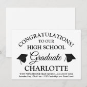 白エレガント黒カスタム文字文字卒業 招待状 (正面/裏面)