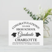 白エレガント黒カスタム文字文字卒業 招待状 (スタンド正面)