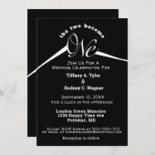 白エレガント黒クラシック結婚式招待状 招待状 (正面/裏面)