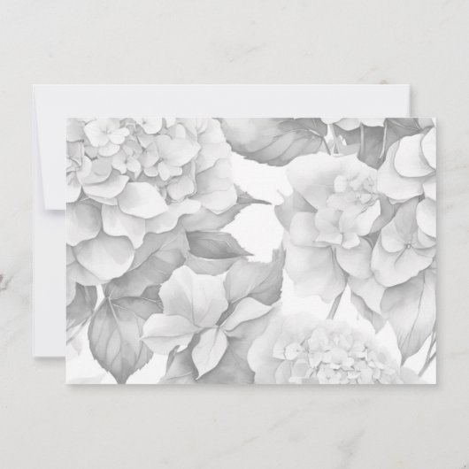 白エレガント黒グレー水色フローラ ノートカード (裏面)