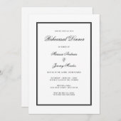 白エレガント黒スクリプトのリハーサルディナー 招待状 (正面/裏面)