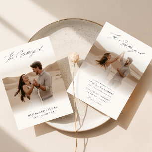 白エレガント黒スクリプトオーバーレイ結婚写真 招待状