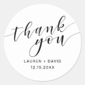 白エレガント黒スクリプトタイポグラフィ結婚の ラウンドシール (正面)