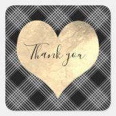 白エレガント黒ストライプの色のハート スクエアシール (正面)