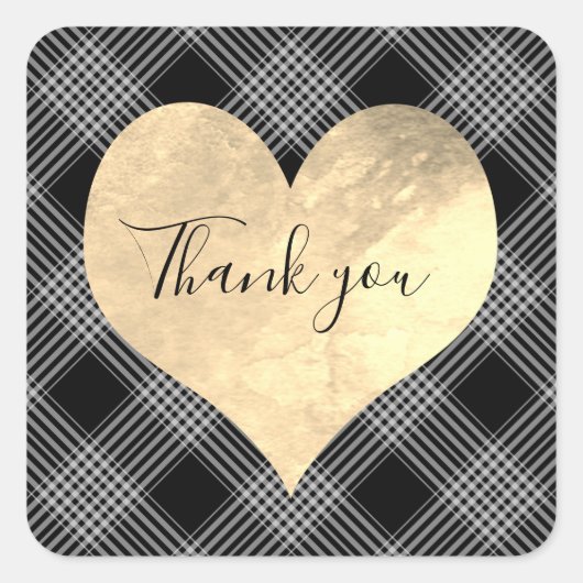 白エレガント黒ストライプの色のハート スクエアシール (正面)