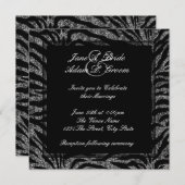 白エレガント黒ゼブラ結婚ズ 招待状 (正面/裏面)