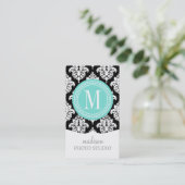 白エレガント黒ダマスパーソナライズされたク 名刺 (スタンド正面)