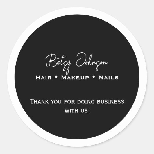白エレガント黒ビジネスありがとうおステッカー ラウンドシール (正面)